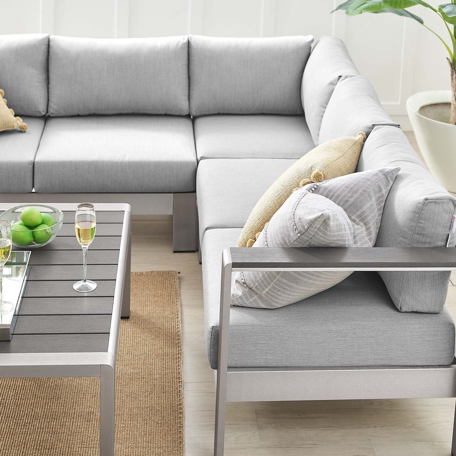 Modway Shore Sunbrella® Fabric Outdoor Patio Aluminum 5 Piece Sectional Sofa Set | Outdoor Sofas, Loveseats & Sectionals | Modishstore