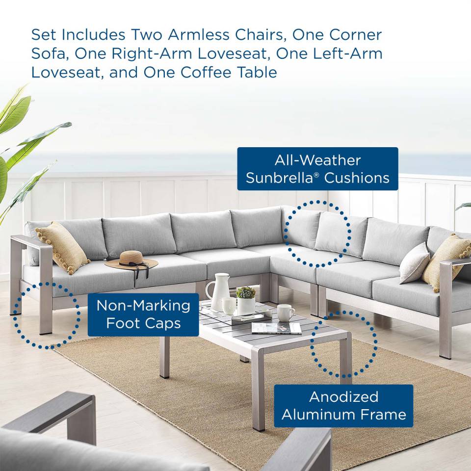 Modway Shore Sunbrella® Fabric Outdoor Patio Aluminum 6 Piece Sectional Sofa Set | Outdoor Sofas, Loveseats & Sectionals | Modishstore-16