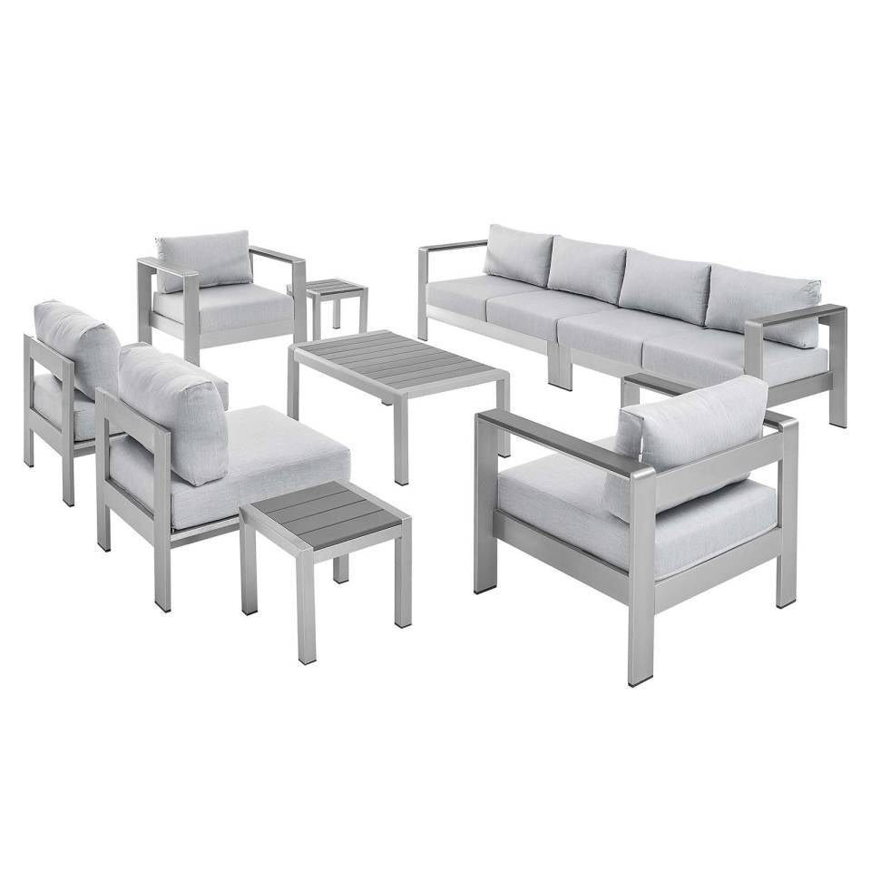 Modway Shore Sunbrella® Fabric Outdoor Patio Aluminum 9 Piece Sectional Sofa Set | Outdoor Sofas, Loveseats & Sectionals | Modishstore-2