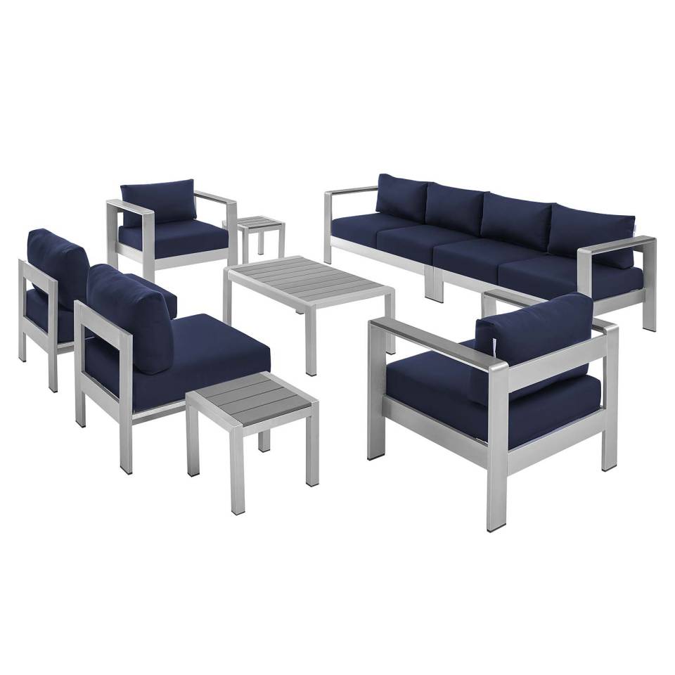 Modway Shore Sunbrella® Fabric Outdoor Patio Aluminum 9 Piece Sectional Sofa Set | Outdoor Sofas, Loveseats & Sectionals | Modishstore-17