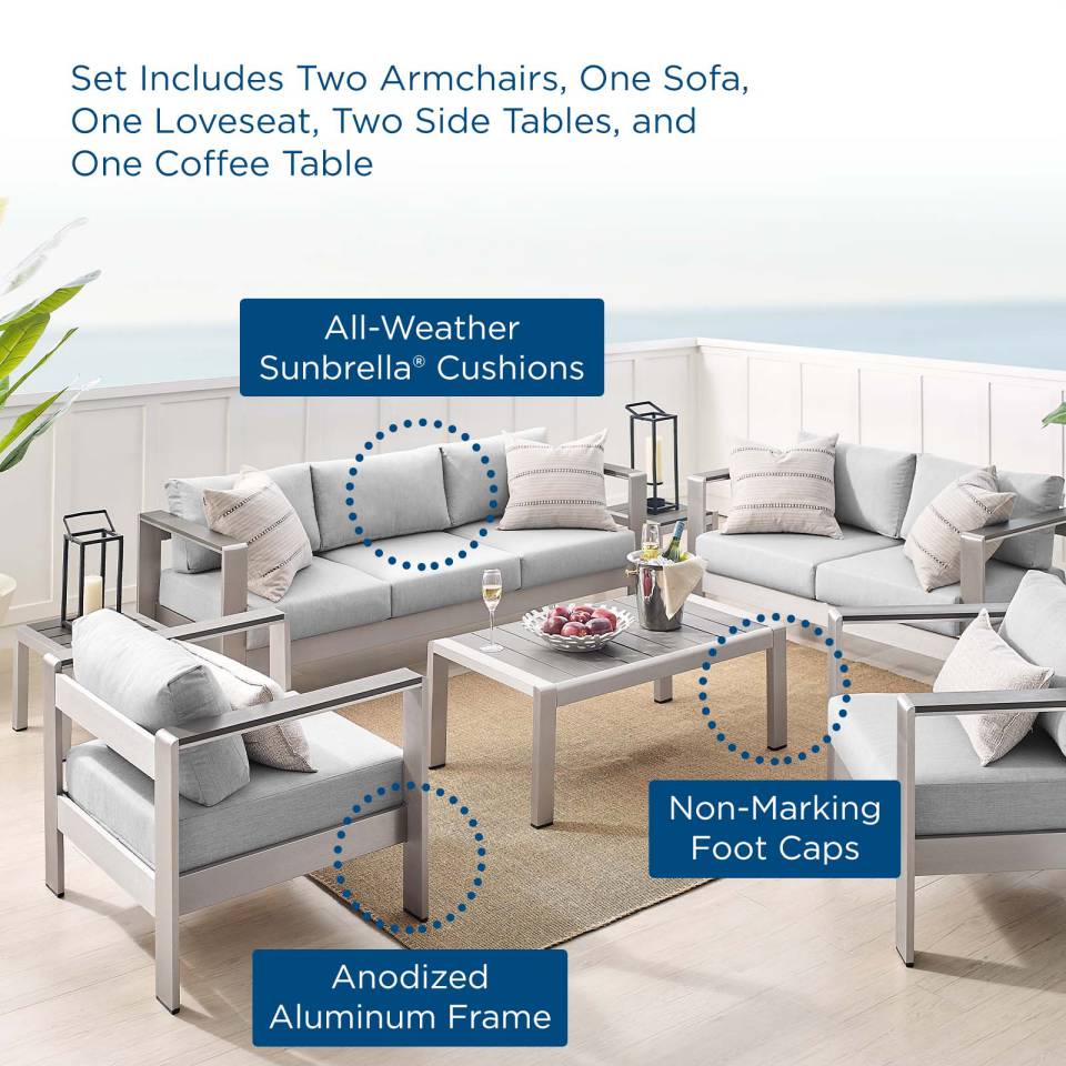Modway Shore Sunbrella® Fabric Outdoor Patio Aluminum 7 Piece Set | Outdoor Sofas, Loveseats & Sectionals | Modishstore-11
