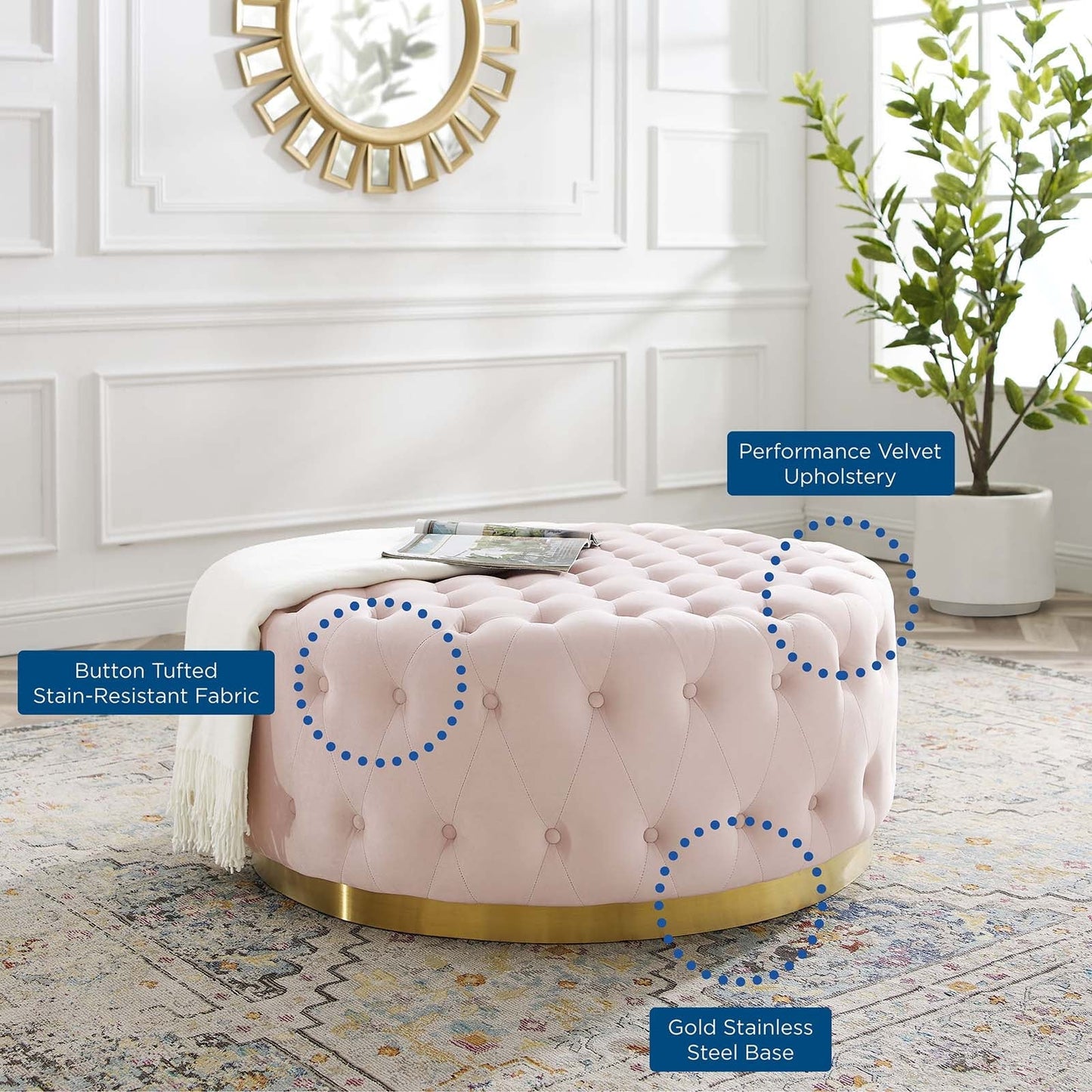 Modway Ensconce Tufted Performance Velvet Round Ottoman - EEI-4326