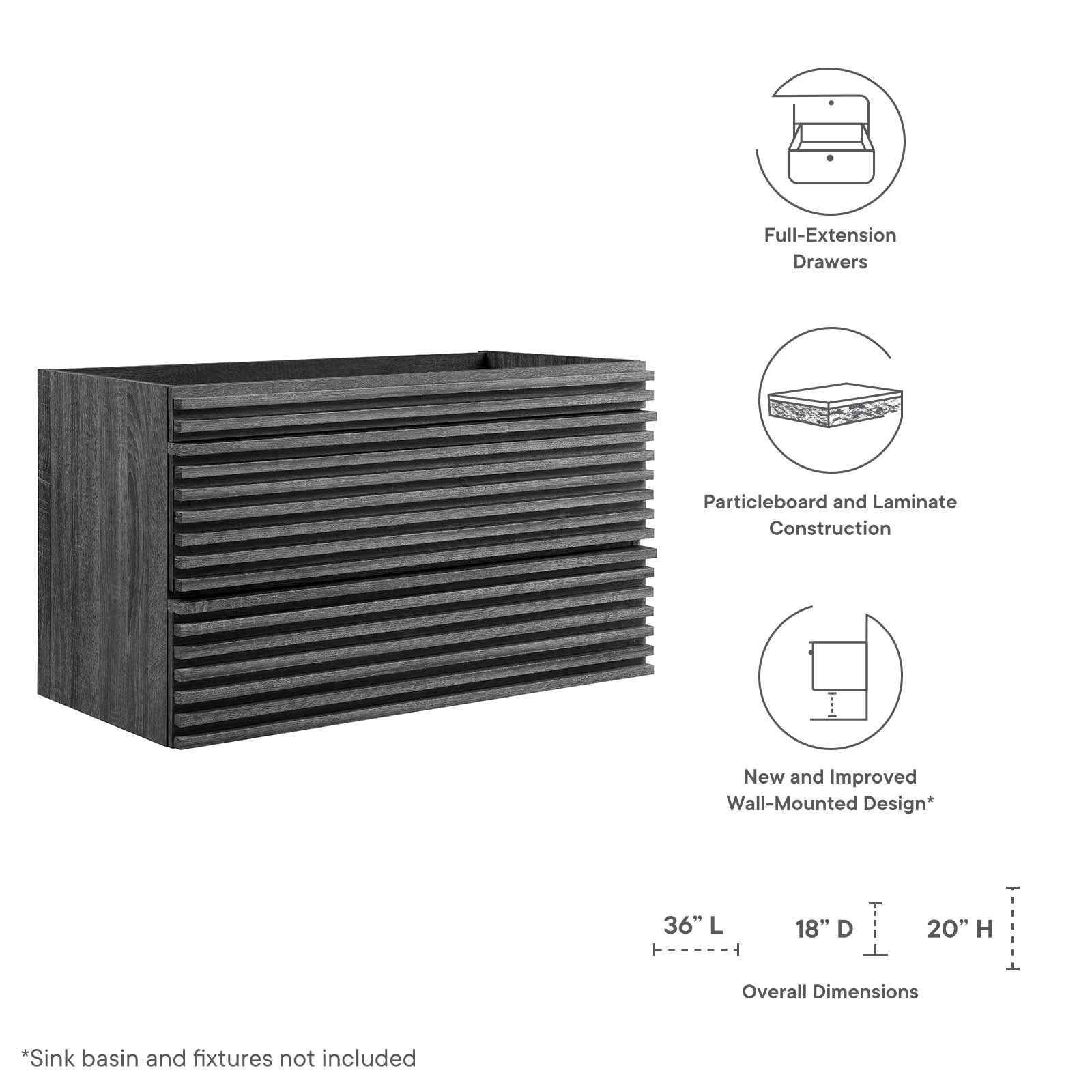 Render 36" Wall-Mount Bathroom Vanity Cabinet By Modway - EEI-4339 | Bathroom Accessories | Modishstore - 8