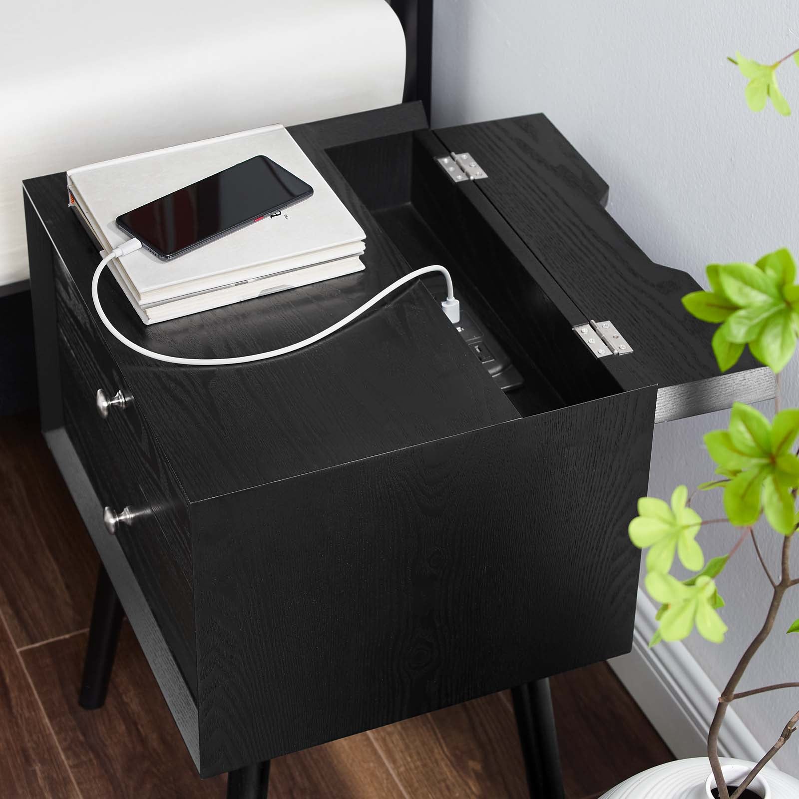 Modway Ember Wood Nightstand With USB Ports | Nightstands | 