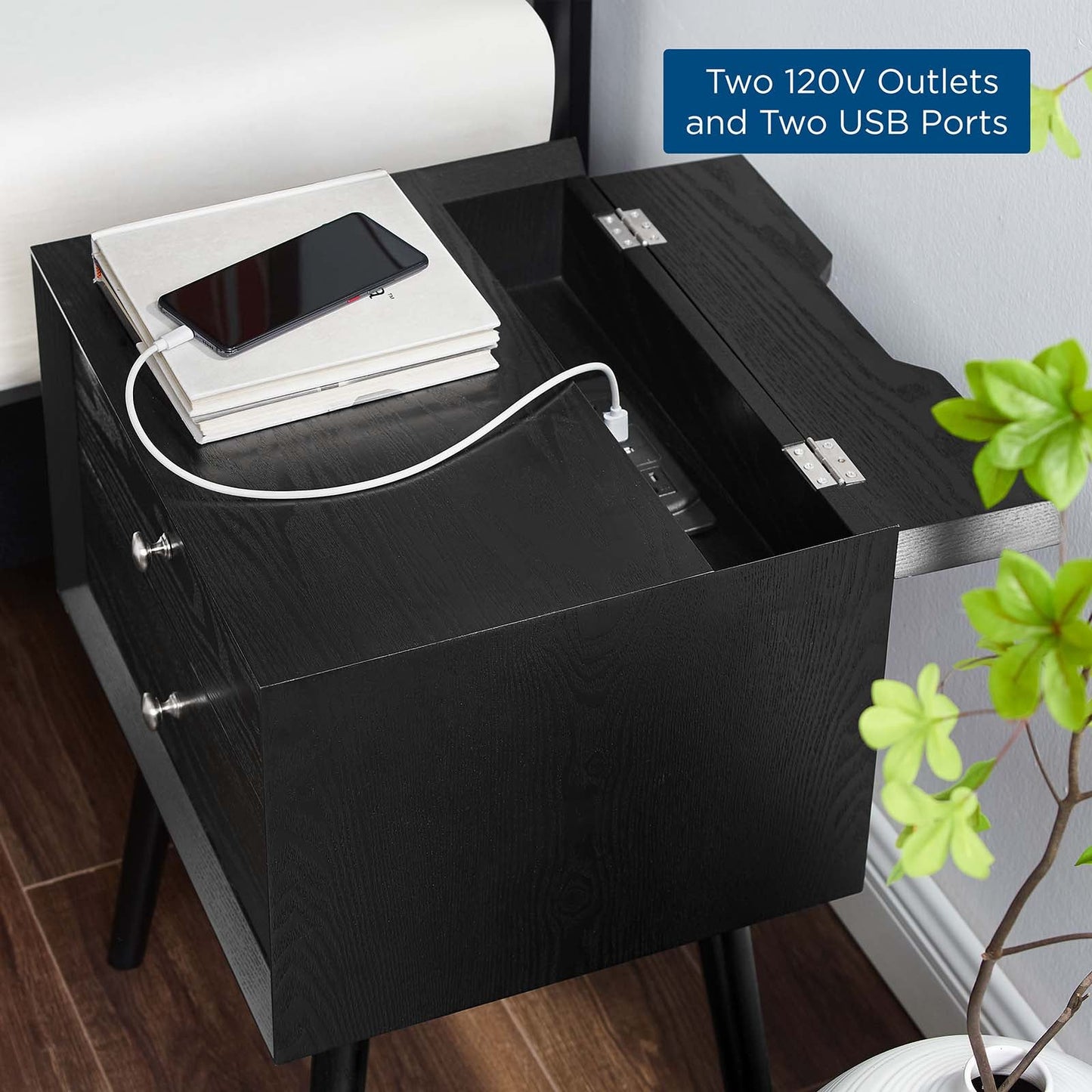 Modway Ember Wood Nightstand With USB Ports | Nightstands | 