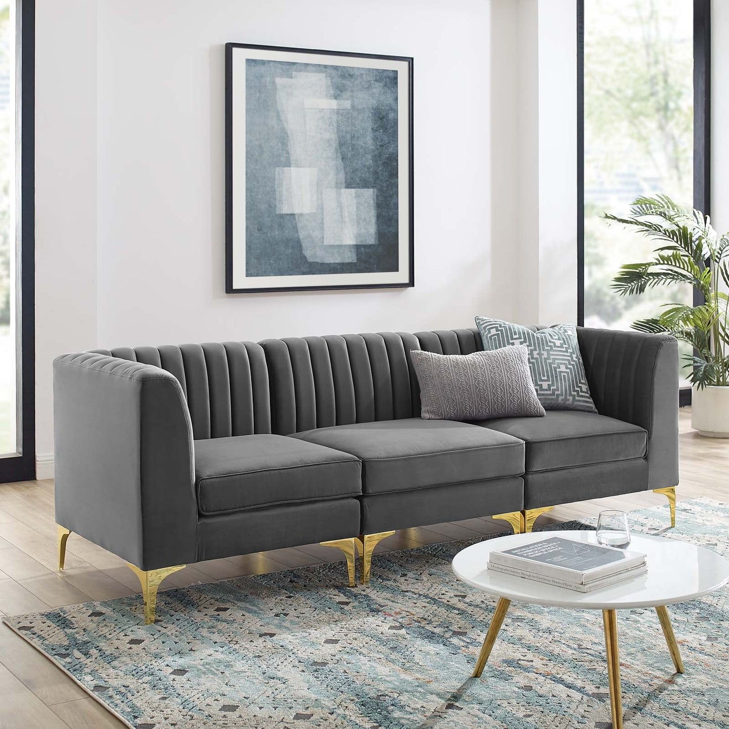 Modway Triumph Channel Tufted Performance Velvet 	3-Seater Sofa | Sofas | Modishstore