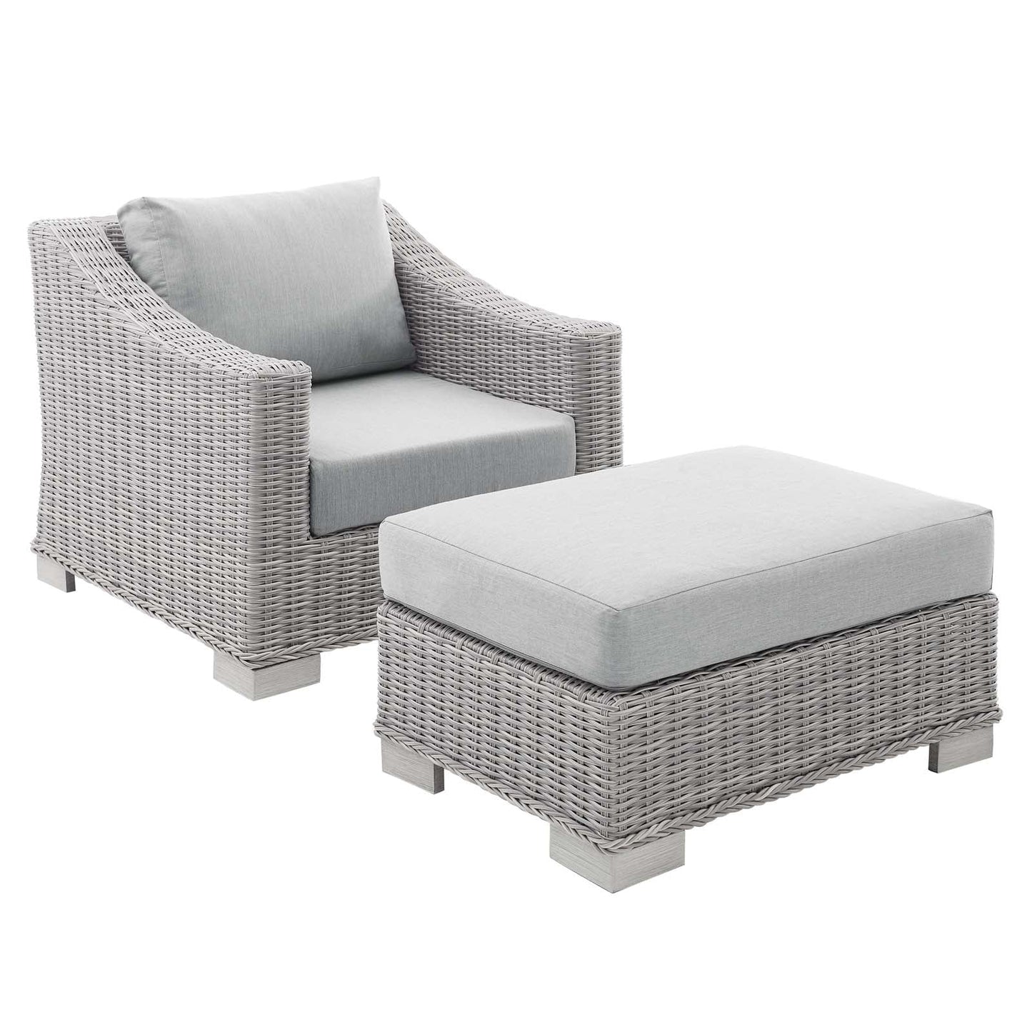 Modway Conway Sunbrella® Outdoor Patio Wicker Rattan 2-Piece Armchair and Ottoman Set | Outdoor Chairs | 