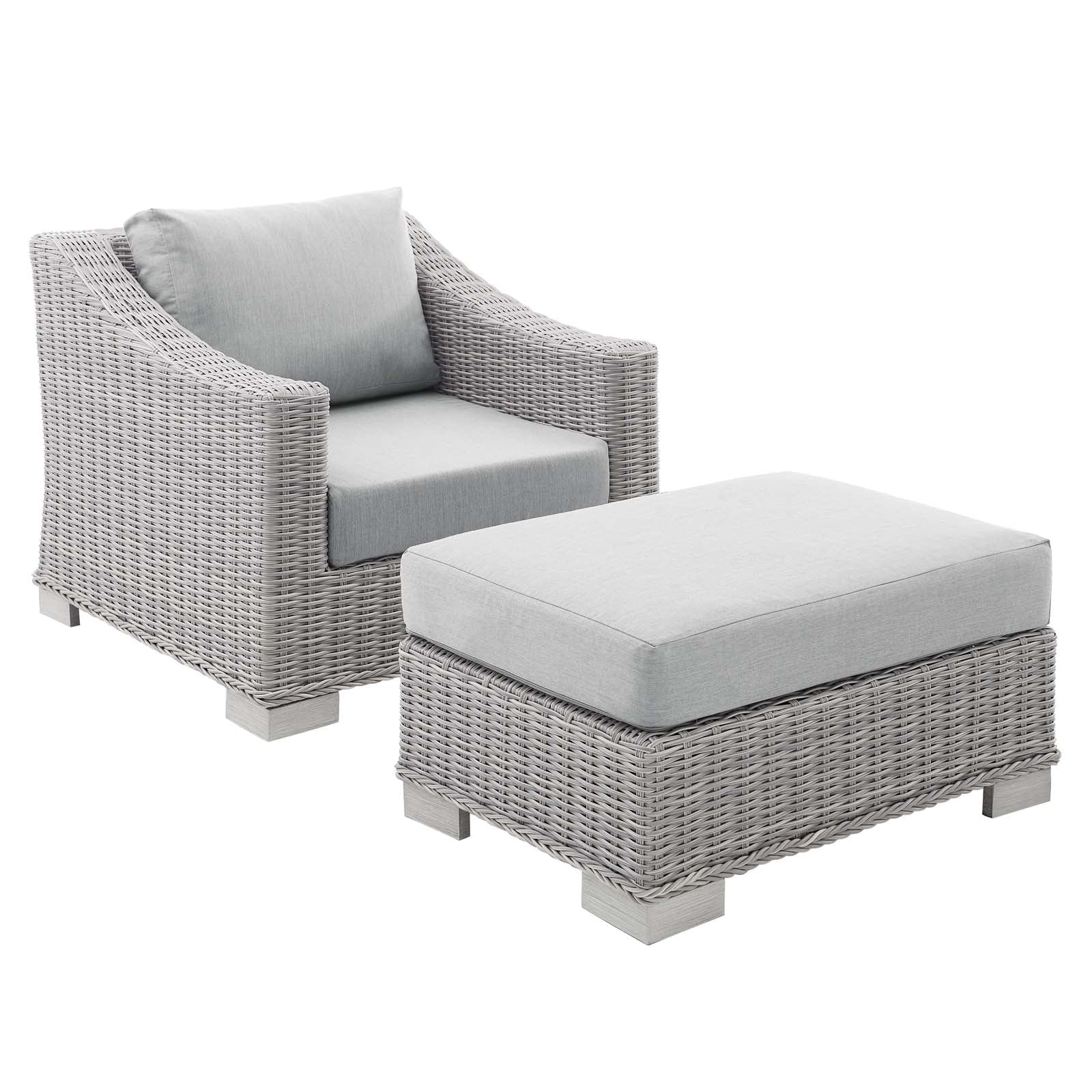 Modway Conway Sunbrella® Outdoor Patio Wicker Rattan 2-Piece Armchair and Ottoman Set | Outdoor Chairs | 
