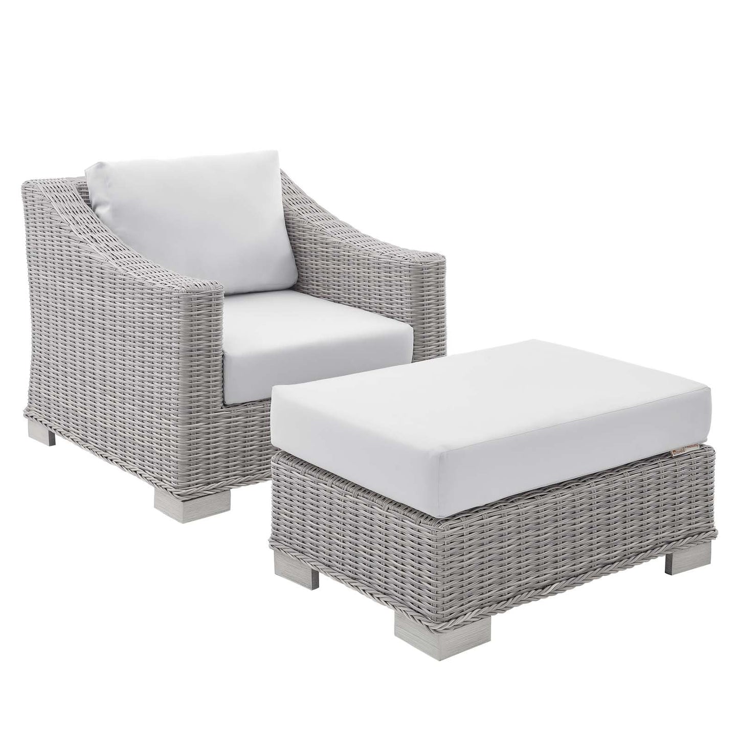 Modway Conway Sunbrella® Outdoor Patio Wicker Rattan 2-Piece Armchair and Ottoman Set | Outdoor Chairs | 