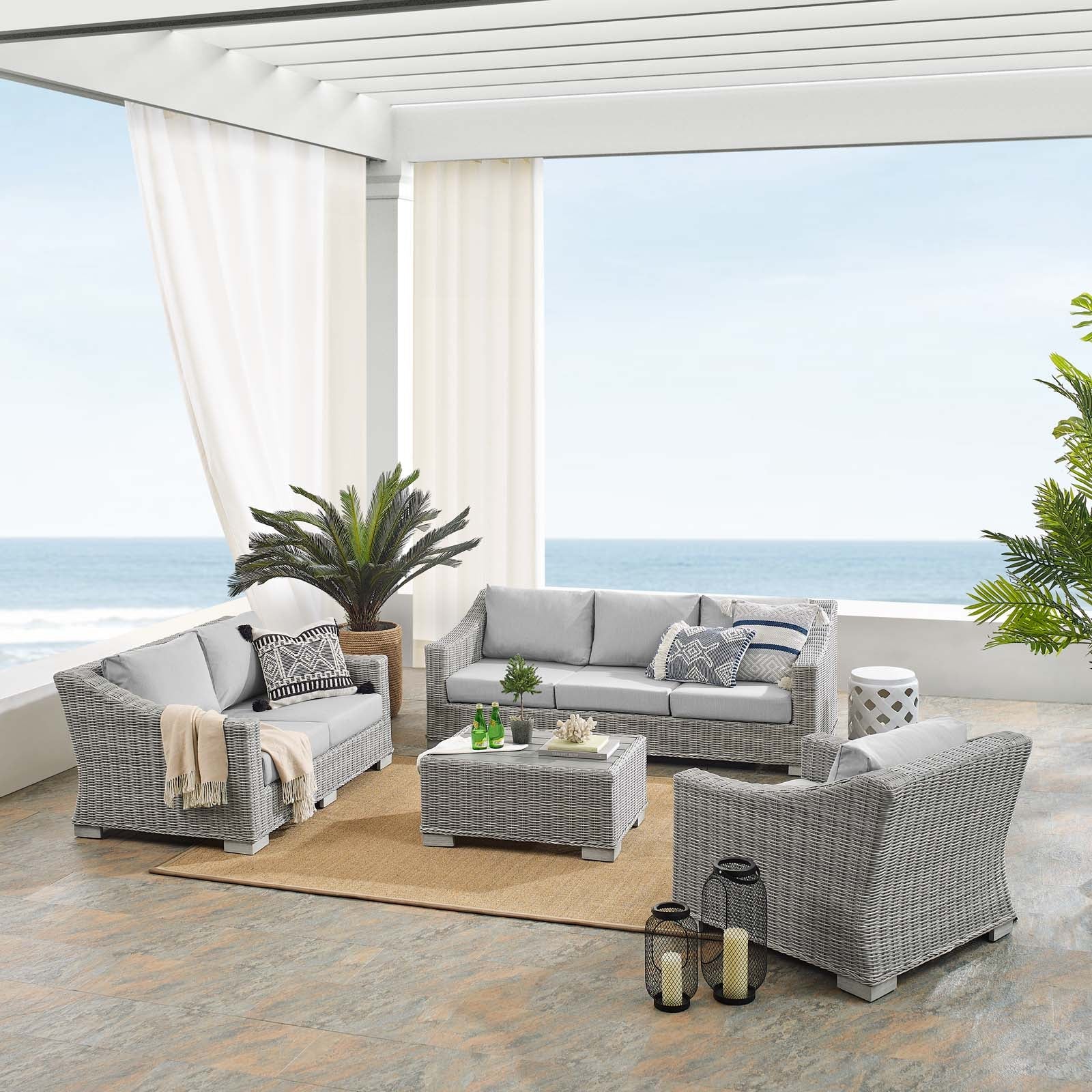 Modway Conway Sunbrella® Outdoor Patio Wicker Rattan 4-Piece Furniture Set | Sofas | 