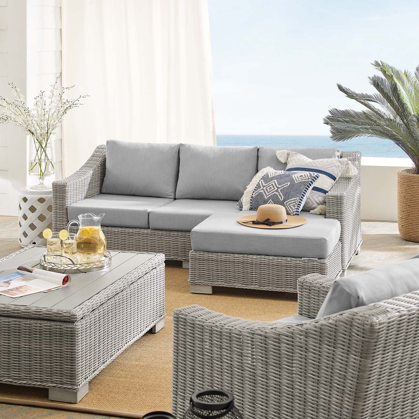 Modway Conway Sunbrella® Outdoor Patio Wicker Rattan 5-Piece Furniture Set | Outdoor Sofas, Loveseats & Sectionals | 