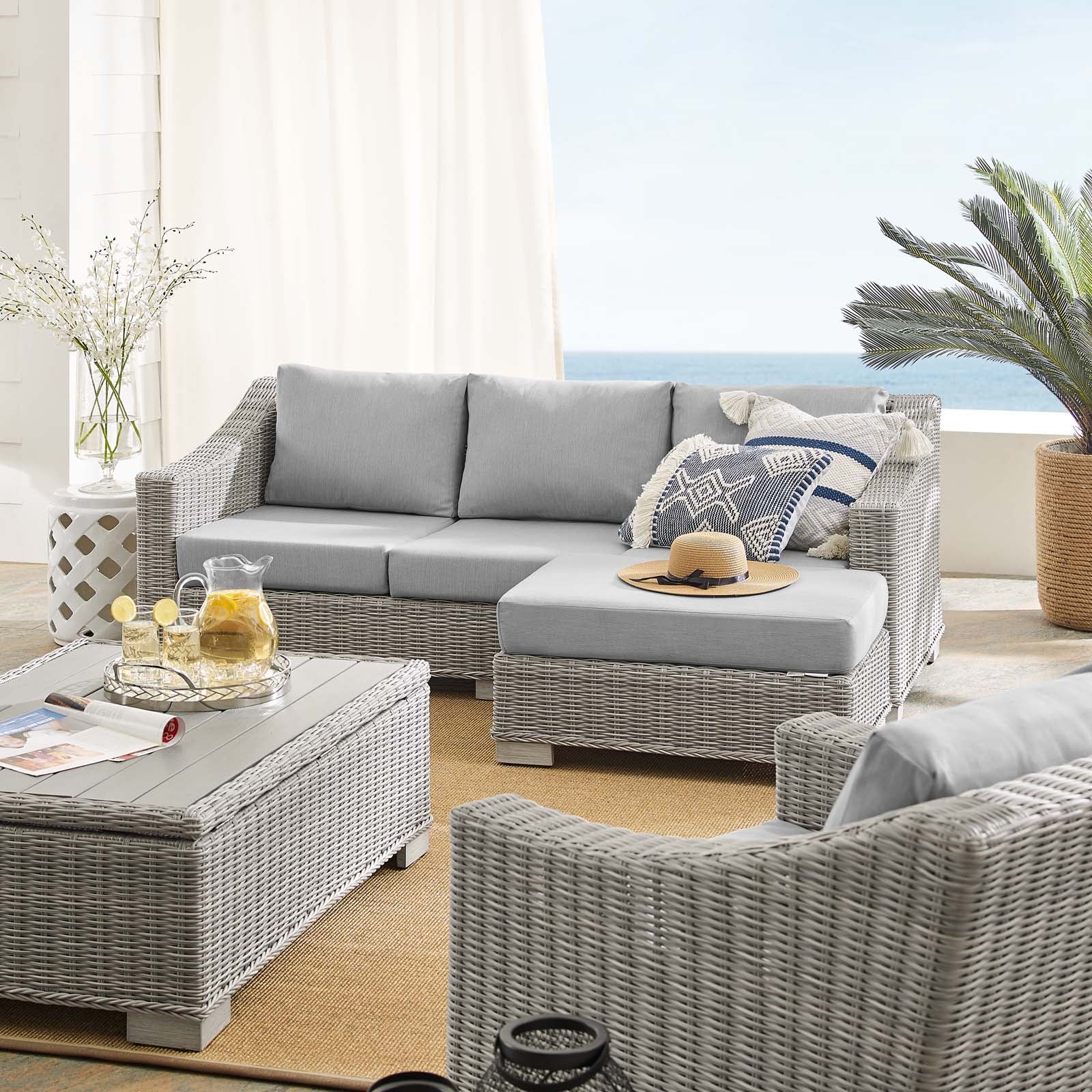 Modway Conway Sunbrella® Outdoor Patio Wicker Rattan 5-Piece Furniture Set | Outdoor Sofas, Loveseats & Sectionals | 