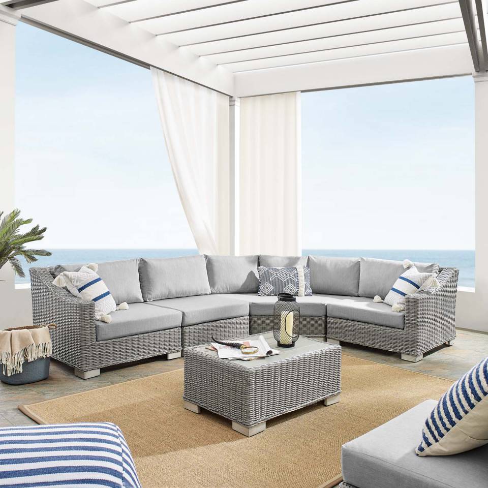Modway Conway Sunbrella® Outdoor Patio Wicker Rattan 5-Piece Sectional Sofa Set | Outdoor Sofas, Loveseats & Sectionals