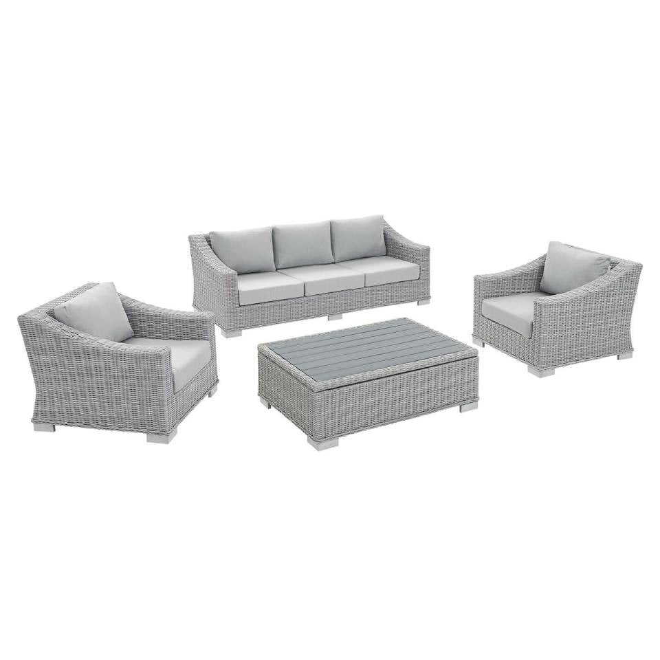 Modway Conway Sunbrella® Outdoor Patio Wicker Rattan 4-Piece Furniture Set | Outdoor Sofas, Loveseats & Sectionals | 