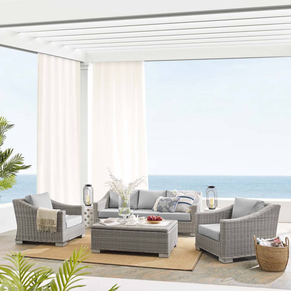 Modway Conway Sunbrella® Outdoor Patio Wicker Rattan 4-Piece Furniture Set | Outdoor Sofas, Loveseats & Sectionals