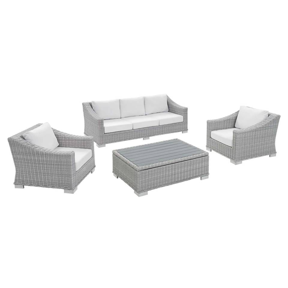 Modway Conway Sunbrella® Outdoor Patio Wicker Rattan 4-Piece Furniture Set | Outdoor Sofas, Loveseats & Sectionals | 