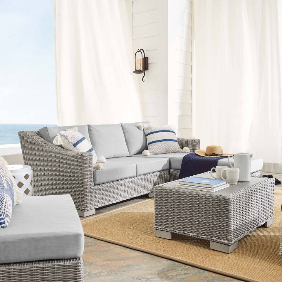 Modway Conway Sunbrella® Outdoor Patio Wicker Rattan 5-Piece Furniture Set | Outdoor Patio Daybed | 