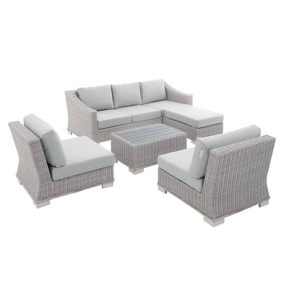 Modway Conway Sunbrella® Outdoor Patio Wicker Rattan 5-Piece Furniture Set | Outdoor Patio Daybed | 