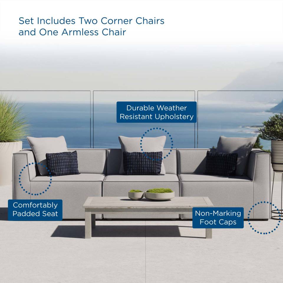 Modway Saybrook Outdoor Patio Upholstered 3-Piece Sectional Sofa | Outdoor Patio Daybed | Modishstore-7