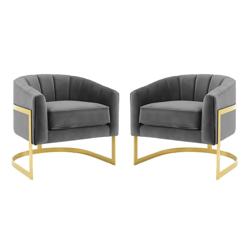 Modway Esteem Accent Armchair Performance Velvet Set of 2 | Armchairs | 