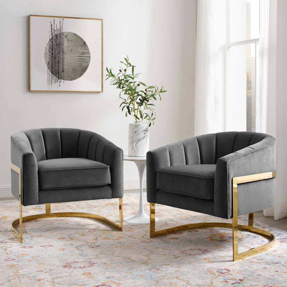 Modway Esteem Accent Armchair Performance Velvet Set of 2 | Armchairs