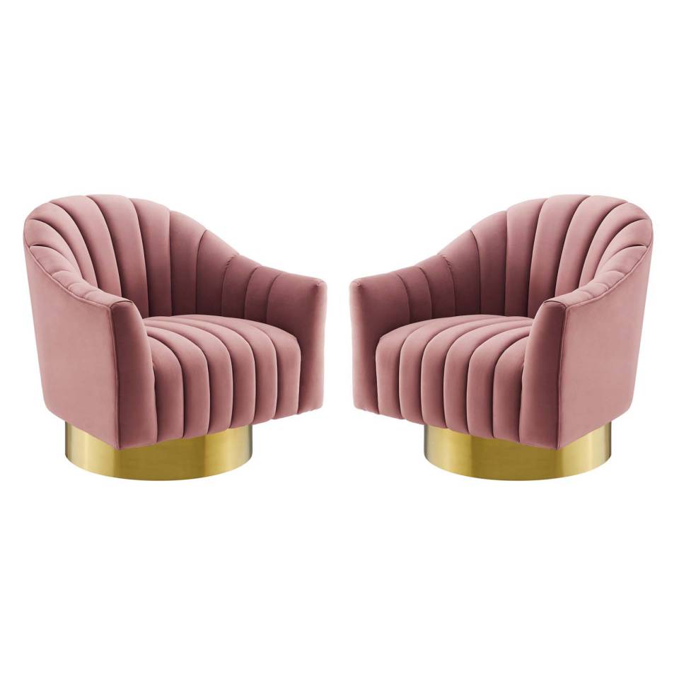 Modway Buoyant Swivel Chair Performance Velvet Set of 2 | Accent Chairs | 