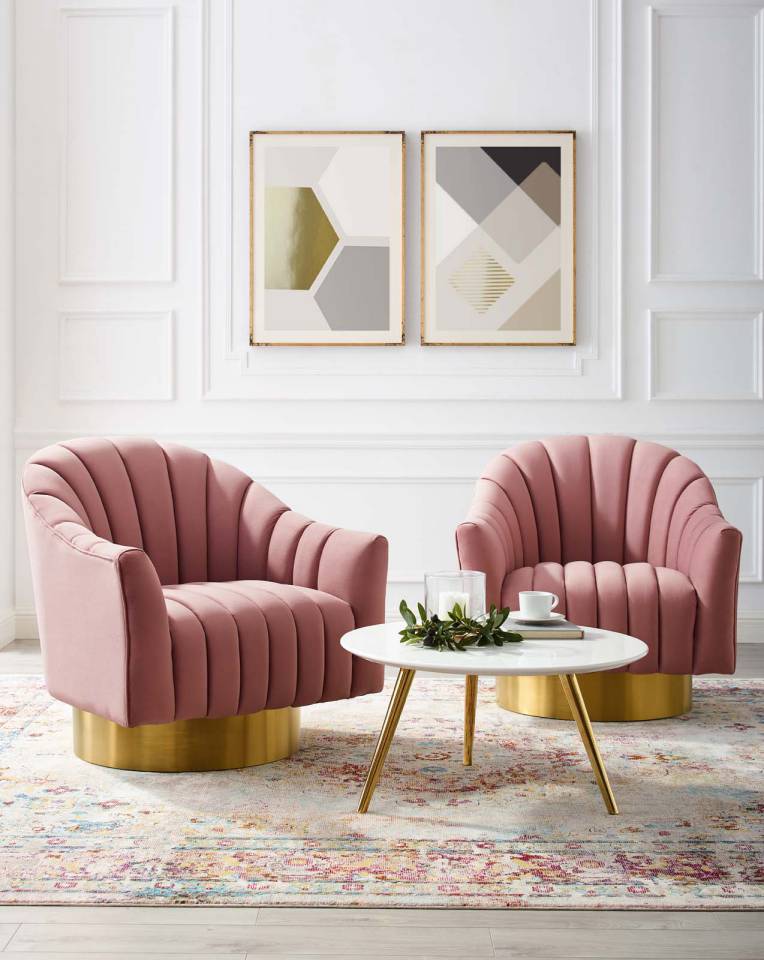 Modway Buoyant Swivel Chair Performance Velvet Set of 2 | Accent Chairs