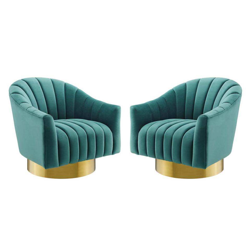 Modway Buoyant Swivel Chair Performance Velvet Set of 2 | Accent Chairs | 