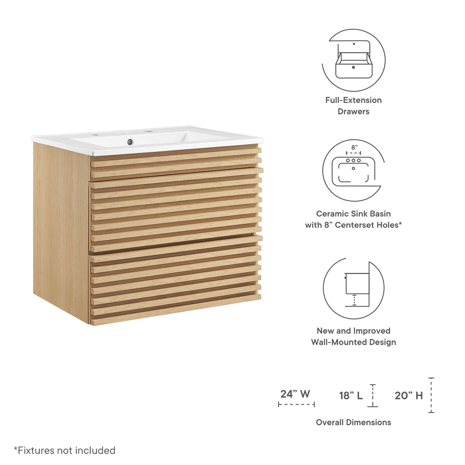 Modway Render 24" Wall-Mount Bathroom Vanity | Bathroom Accessories | Modishstore-34