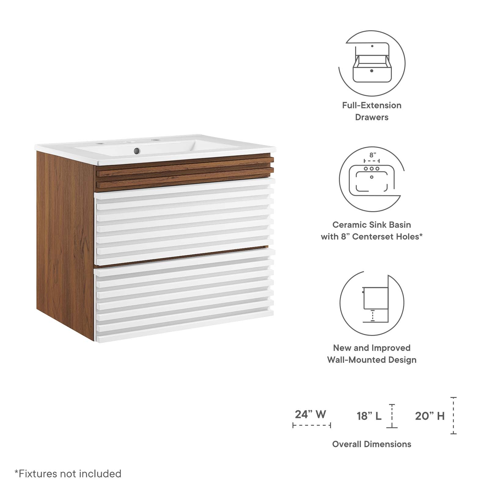 Modway Render 24" Wall-Mount Bathroom Vanity | Bathroom Accessories | Modishstore-42