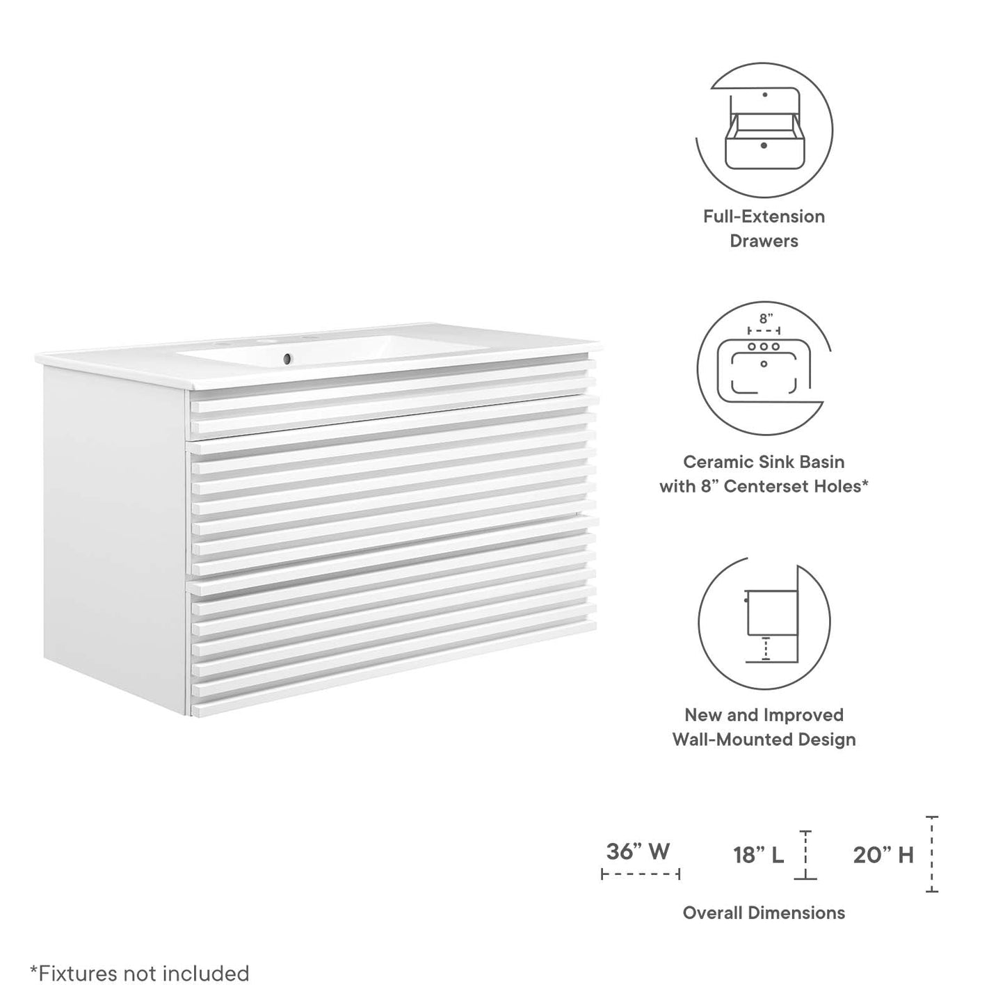 Modway Render 36" Wall-Mount Bathroom Vanity | Bathroom Accessories | Modishstore-63