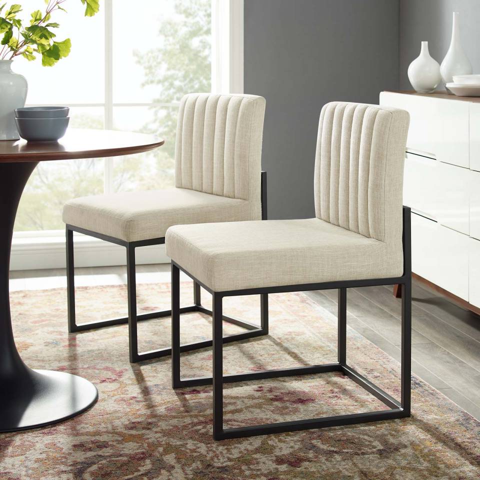 Modway Carriage Dining Chair Upholstered Fabric Set of 2 | Dining Chairs
