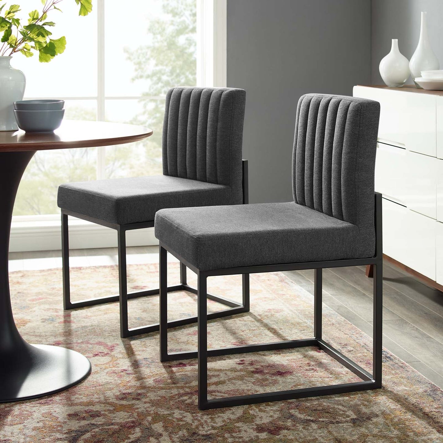 Modway Carriage Dining Chair Upholstered Fabric Set of 2 | Dining Chairs | 