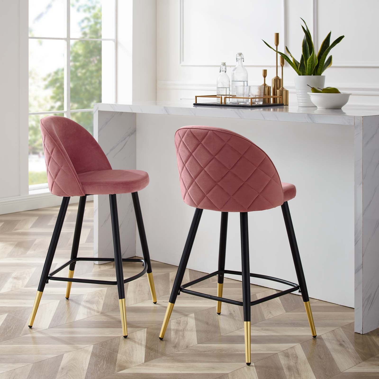 Modway Cordial Performance Velvet Counter Stools - Set of 2 | Bar Stools