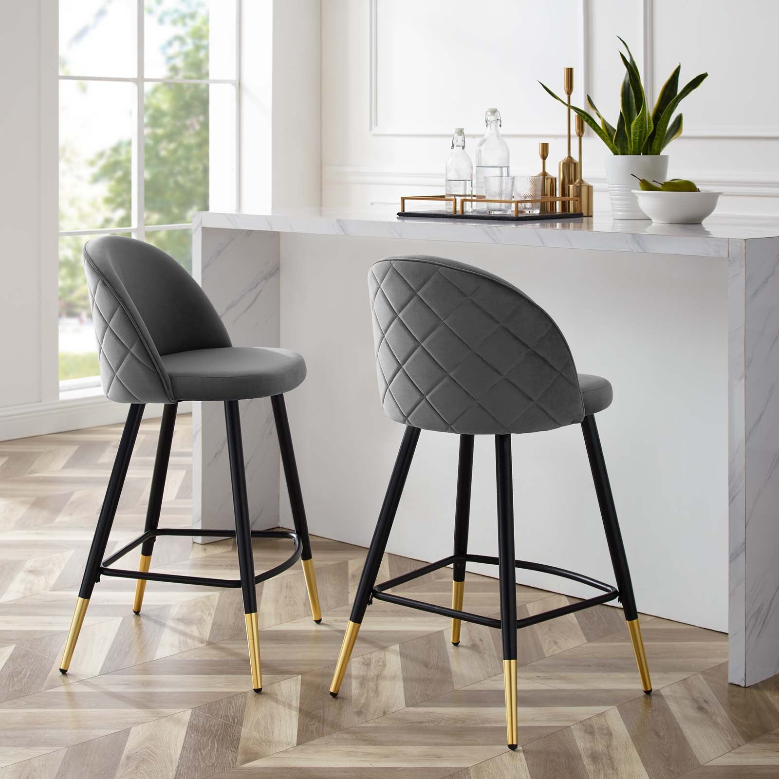 Modway Cordial Performance Velvet Counter Stools - Set of 2 | Bar Stools | 