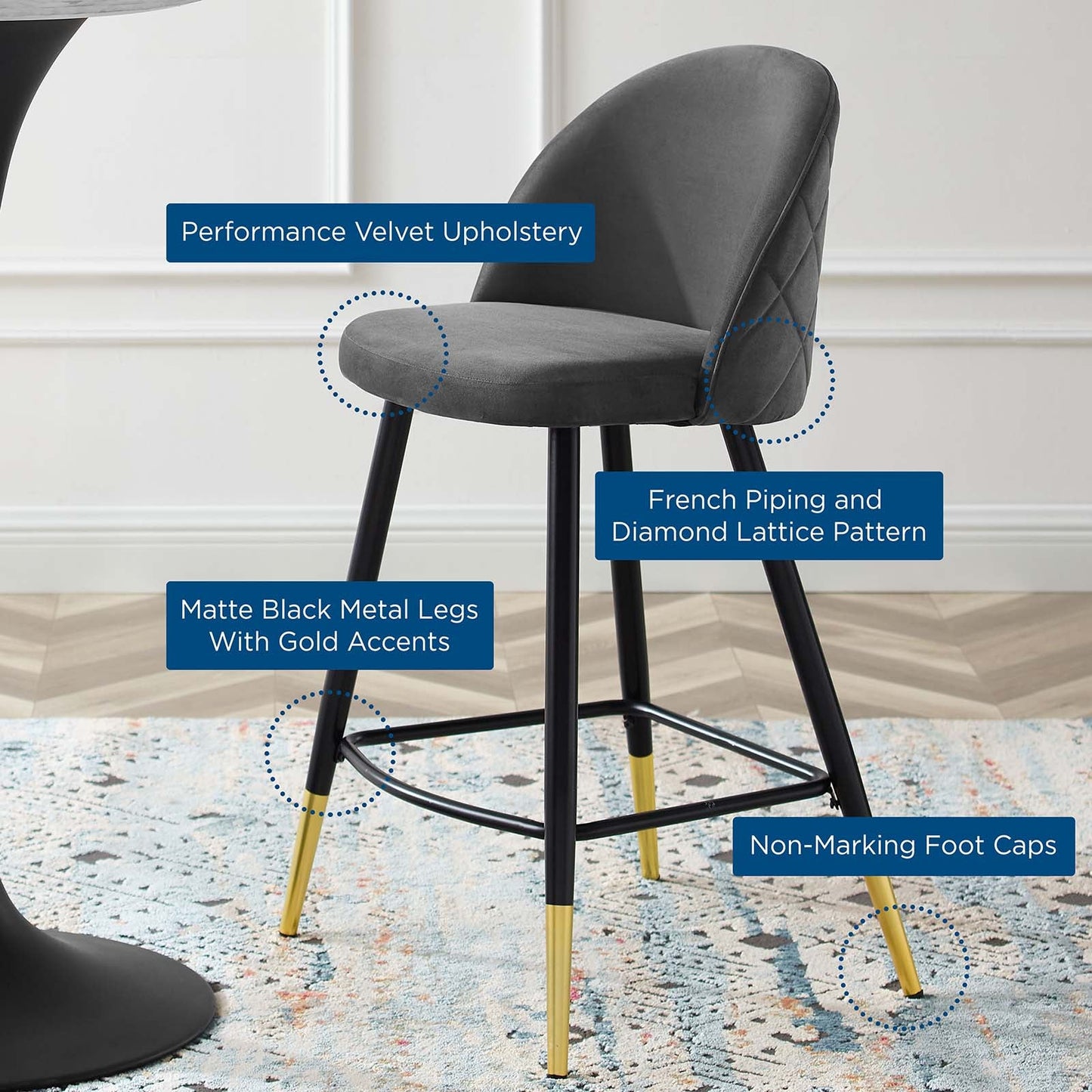Modway Cordial Performance Velvet Counter Stools - Set of 2 | Bar Stools | 