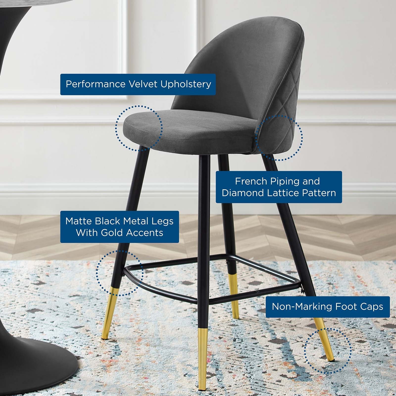 Modway Cordial Performance Velvet Counter Stools - Set of 2 | Bar Stools | 