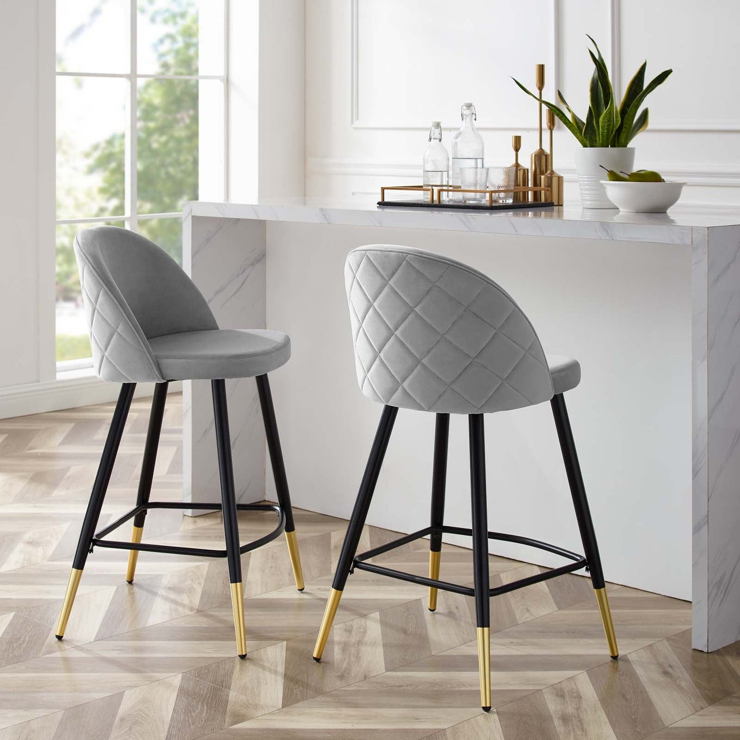Modway Cordial Performance Velvet Counter Stools - Set of 2 | Bar Stools | 