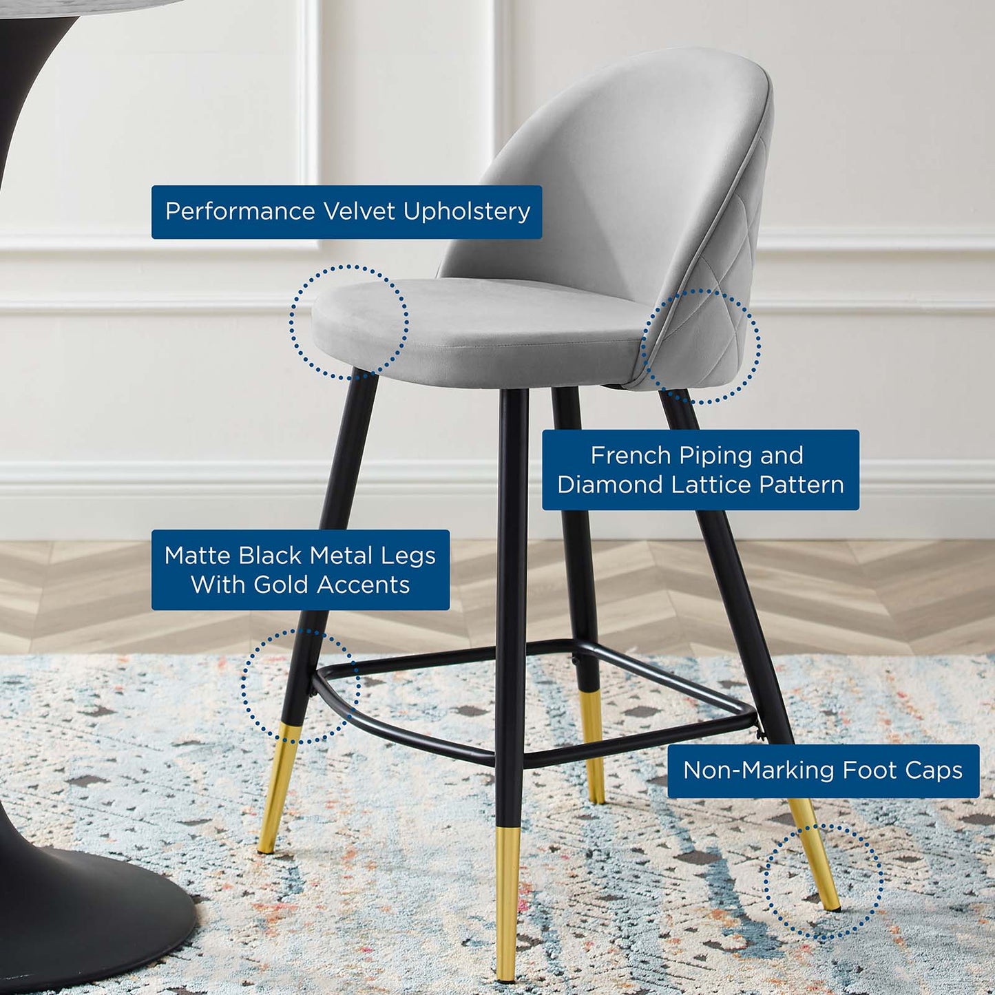 Modway Cordial Performance Velvet Counter Stools - Set of 2 | Bar Stools | 