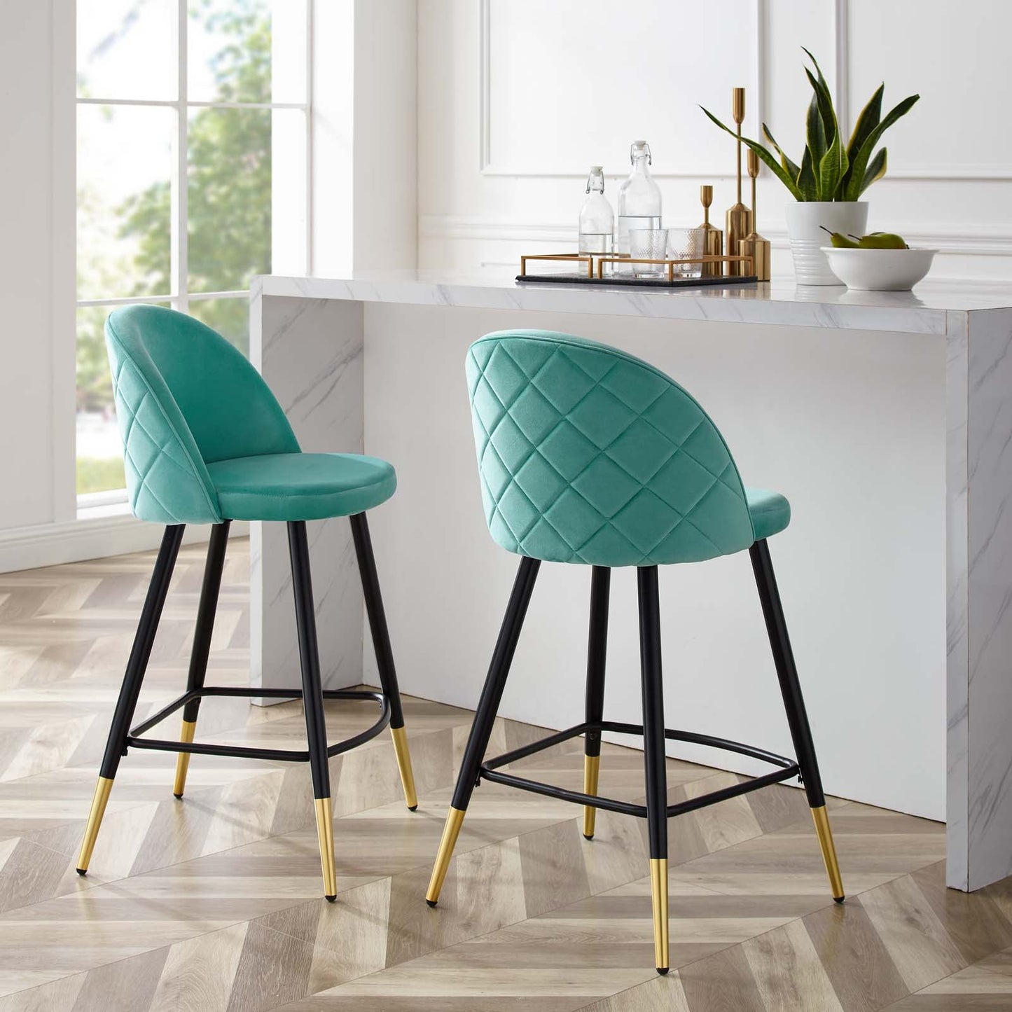 Modway Cordial Performance Velvet Counter Stools - Set of 2 | Bar Stools | 
