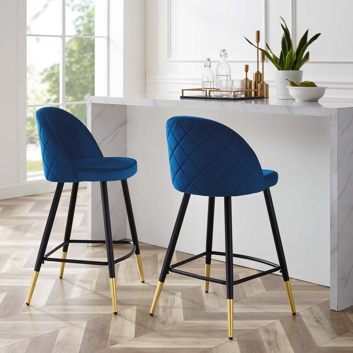 Modway Cordial Performance Velvet Counter Stools - Set of 2 | Bar Stools | 