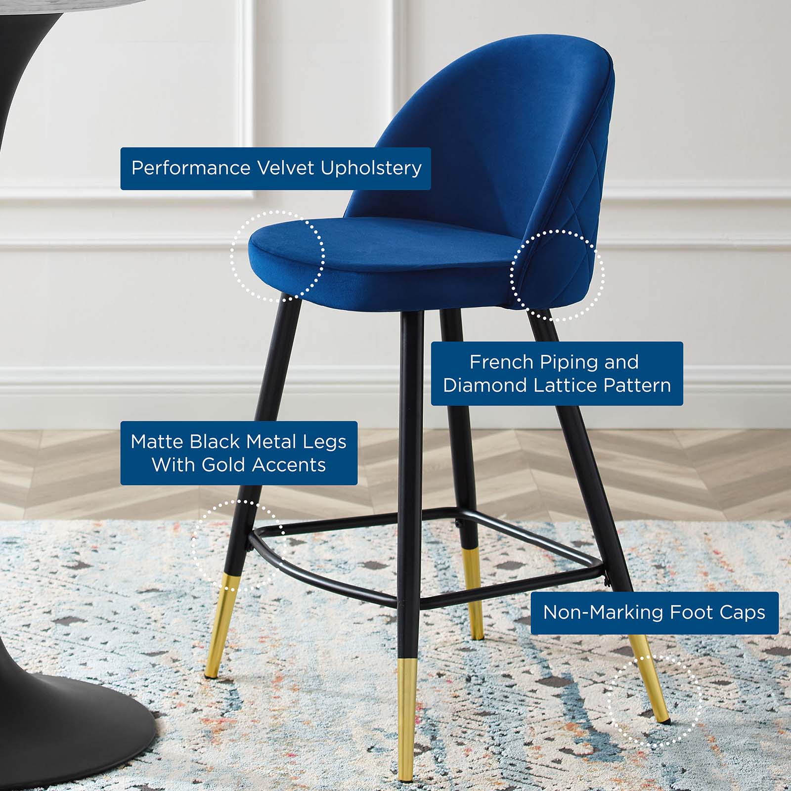 Modway Cordial Performance Velvet Counter Stools - Set of 2 | Bar Stools | 