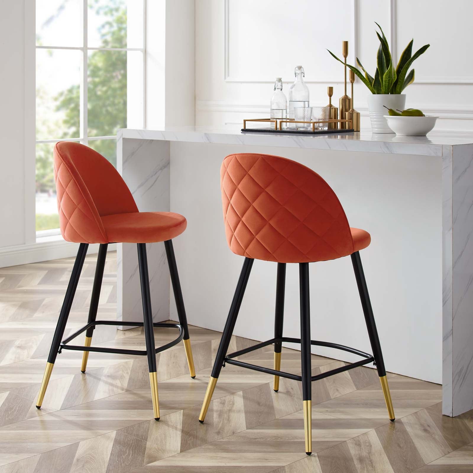 Modway Cordial Performance Velvet Counter Stools - Set of 2 | Bar Stools | 