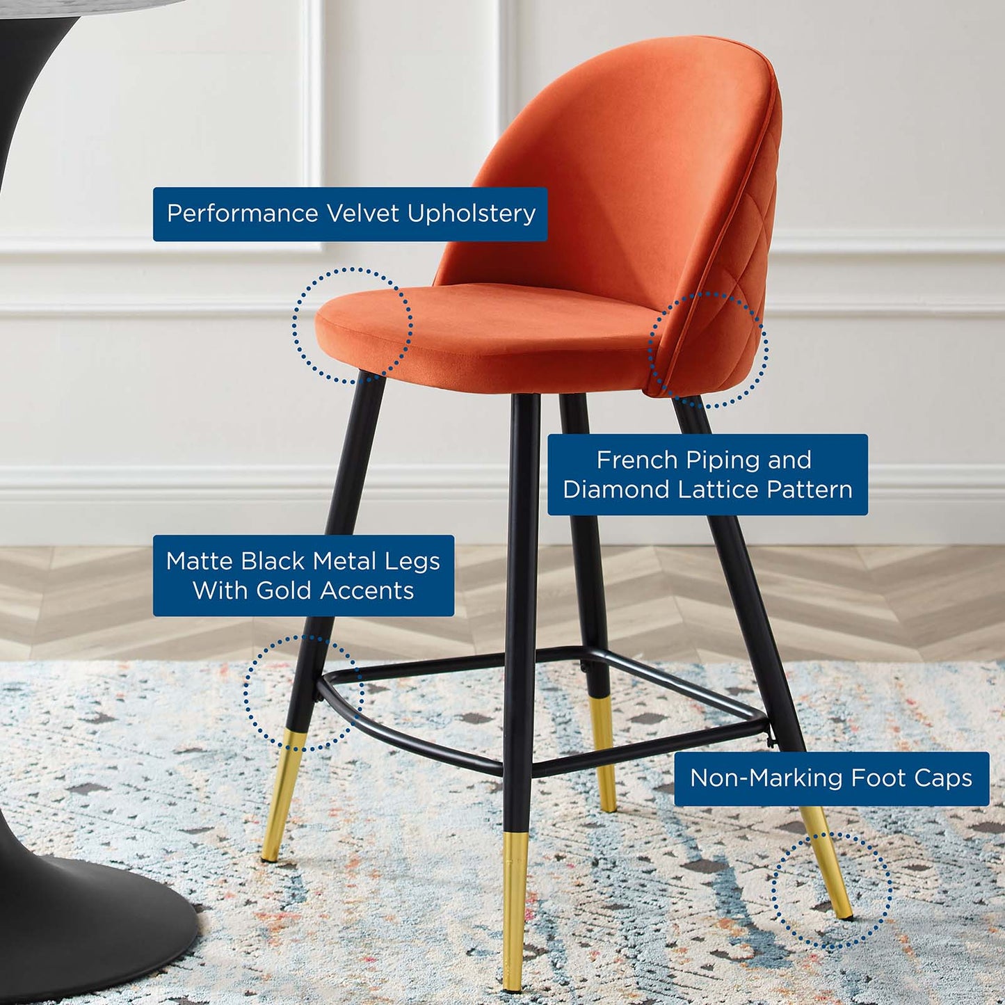 Modway Cordial Performance Velvet Counter Stools - Set of 2 | Bar Stools | 