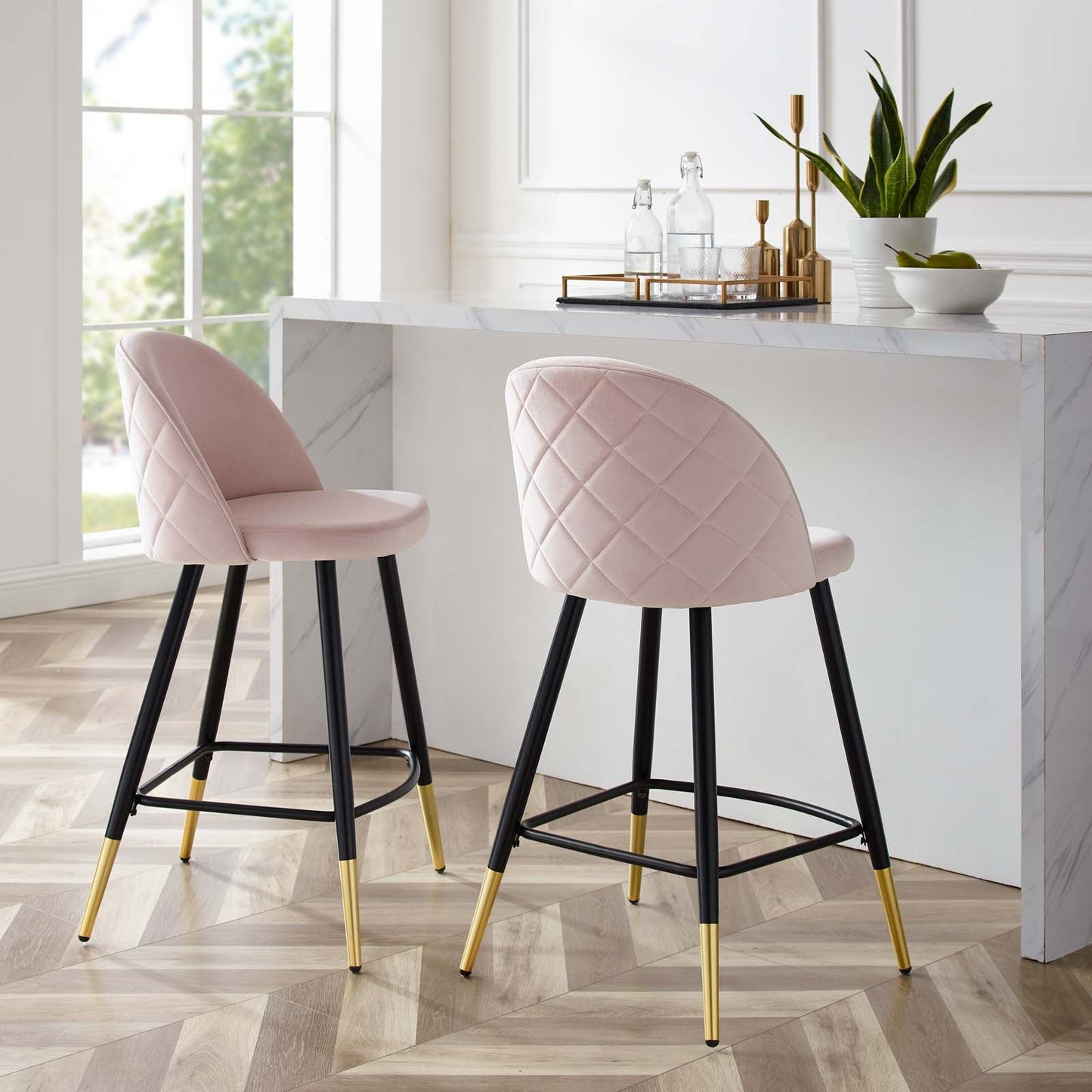 Modway Cordial Performance Velvet Counter Stools - Set of 2 | Bar Stools | 
