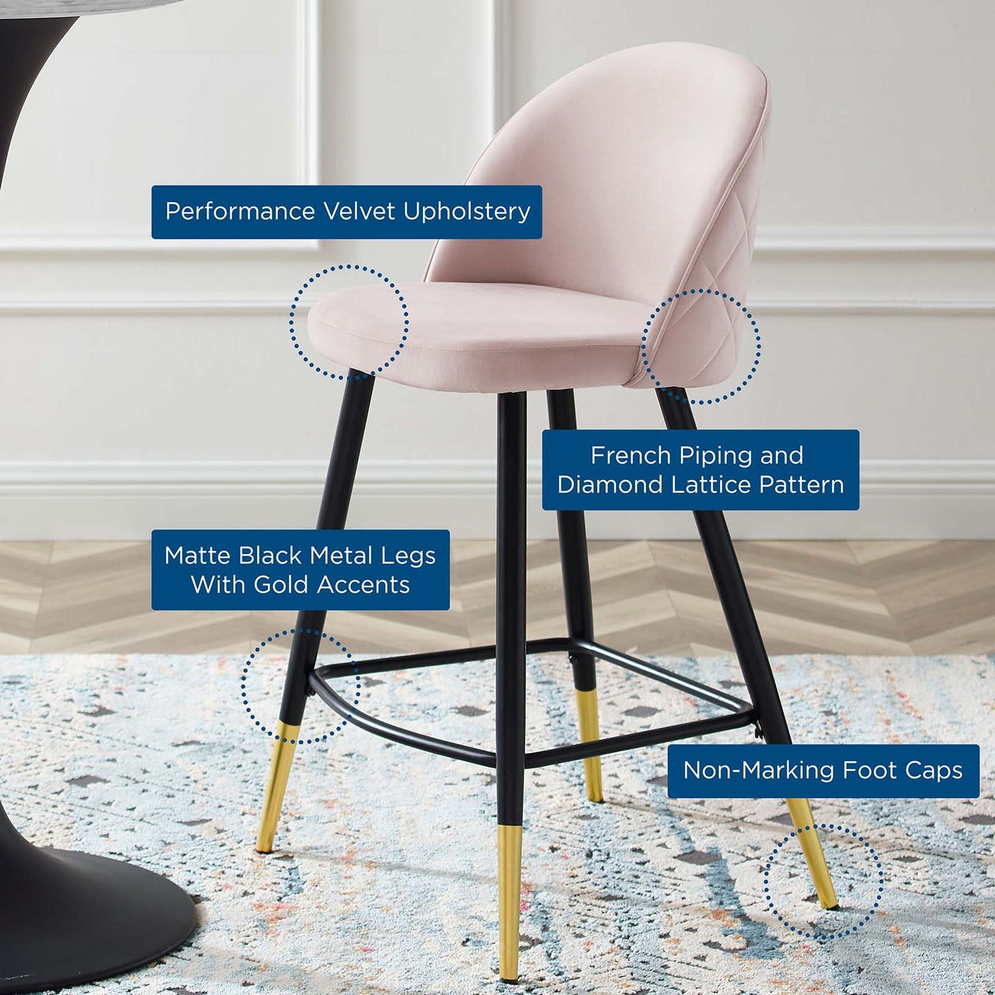 Modway Cordial Performance Velvet Counter Stools - Set of 2 | Bar Stools | 