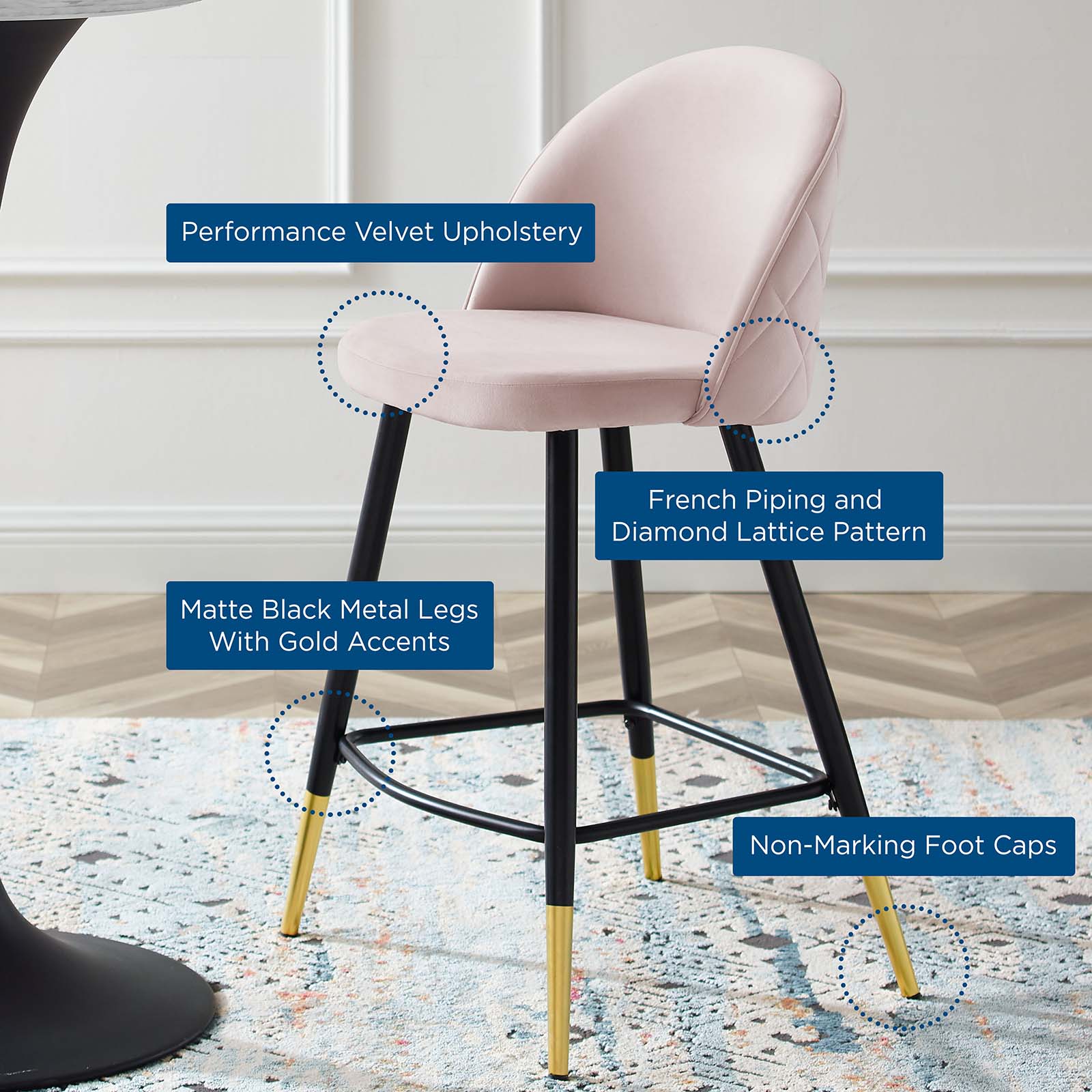 Modway Cordial Performance Velvet Counter Stools - Set of 2 | Bar Stools | 