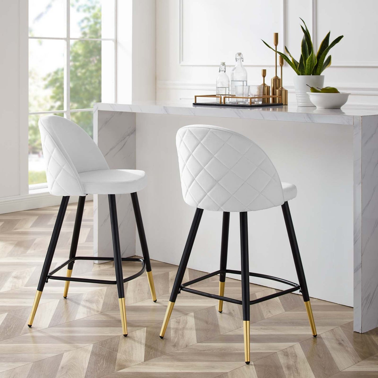 Modway Cordial Performance Velvet Counter Stools - Set of 2 | Bar Stools | 