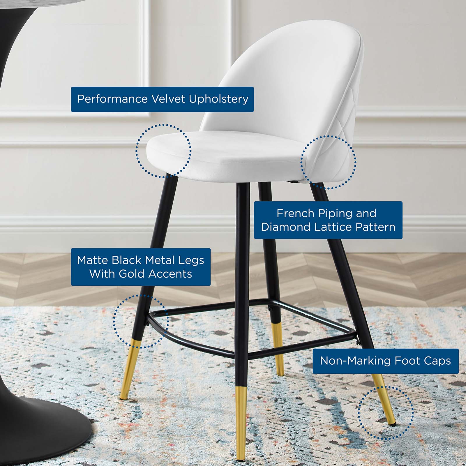 Modway Cordial Performance Velvet Counter Stools - Set of 2 | Bar Stools | 