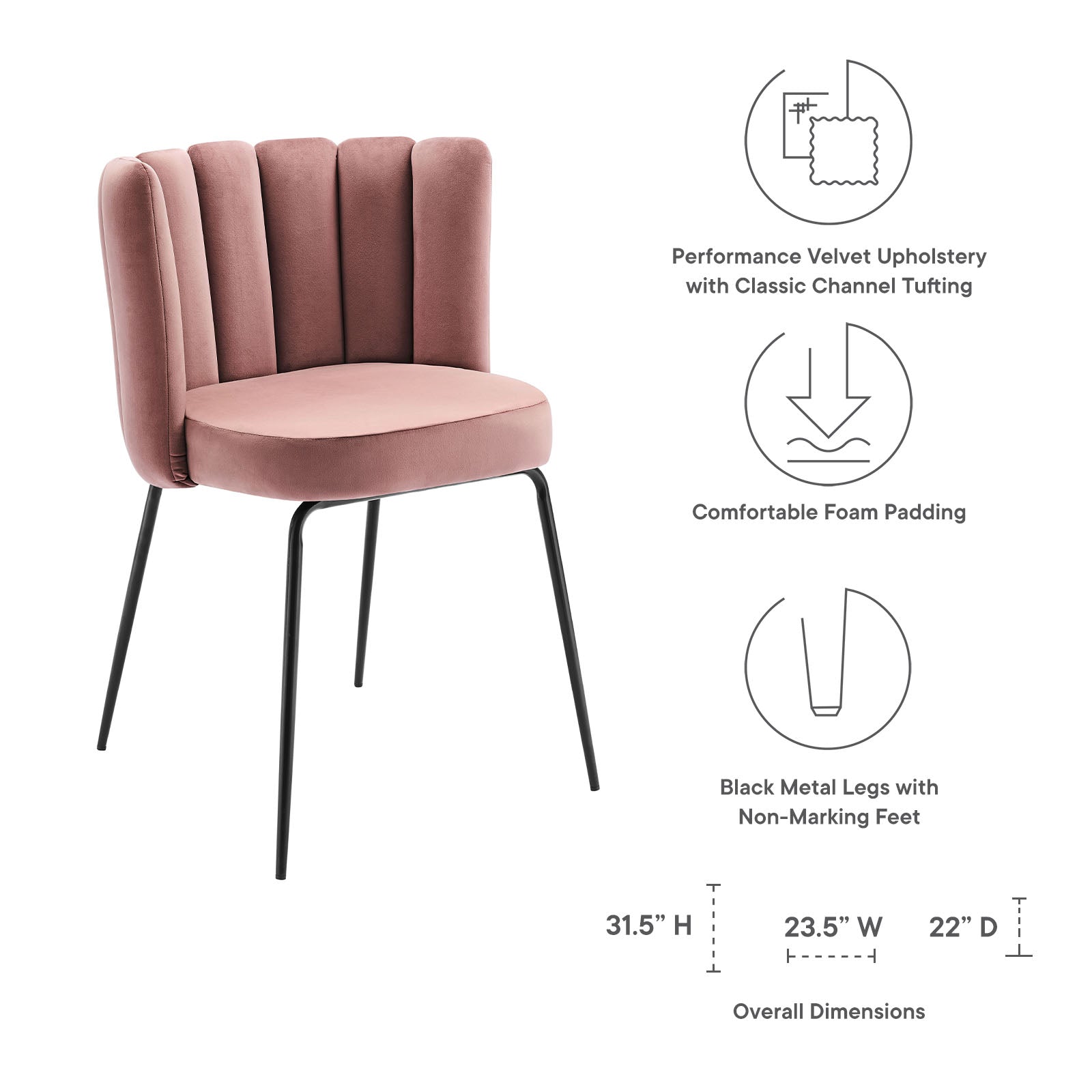 Modway Virtue Performance Velvet Dining Chair Set of 2 | Dining Chairs | Modishstore-8